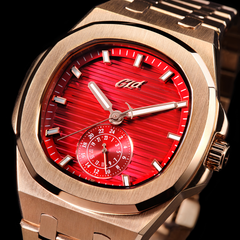 39MM Visionary Plain Case & Red Dial Watch - Rose Gold