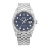 Stainless Steel 18K White Gold Diamond 36mm Oyster Perpetual Datejust Watch Bright Blue 126234