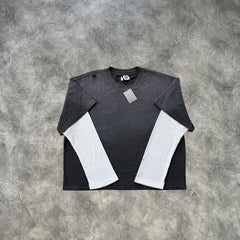 Mertra Fake Two Piece Long Sleeves T-Shirt Grey