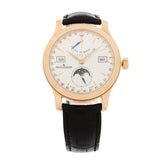 18K Rose Gold Alligator 37mm Master Calendar Moon Phase Automatic Watch Silver Q151242A