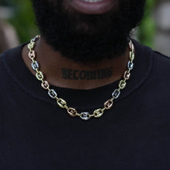 Puffed Mariner Chain Necklace in Yellow. Rose. and White Gold - 12mm