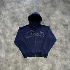 Corteiz Thick Stitch Zip-Up Hoodie Navy Blue