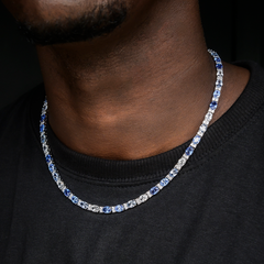 Blue Mixed Oval Cut Tennis Chain in White Gold - 5mm