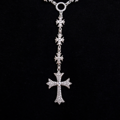 Flared Cross Rosary Chain in White Gold - 8mm