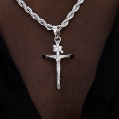 Large Crucifix Cross Pendant in White Gold