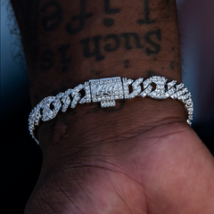 9MM Iced Puffed Mariner Cuban Bracelet - White Gold