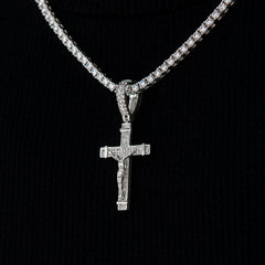 Iced Flat Crucifix Cross Pendant in White Gold
