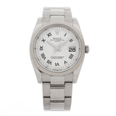 Stainless Steel 18K White Gold Diamond 34mm Oyster Perpetual Date Watch White Roman 115234