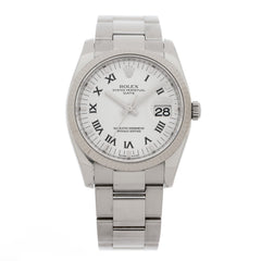 Stainless Steel 18K White Gold Diamond 34mm Oyster Perpetual Date Watch White Roman 115234