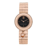 18K Rose Gold Diamond Bezel 32mm Charms Quartz Watch Black