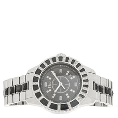 Stainless Steel Diamond Sapphire 33mm Christal Quartz Watch Black
