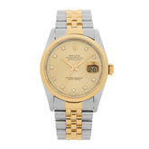Stainless Steel 18K Yellow Gold Diamond 36mm Oyster Perpetual Datejust Watch Champagne 16233