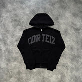 Corteiz College Knit Zip-Up Hoodie Black