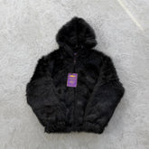Faux fur hooded jacket-black