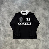 Corteiz Paneled Rugby Long Sleeves Jersey Black