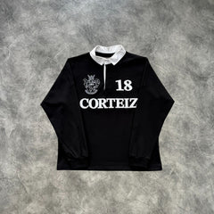 Corteiz Paneled Rugby Long Sleeves Jersey Black