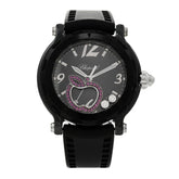 Stainless Steel Rubber Diamond Pink Sapphire 38mm Happy Sport Apple Quartz Watch Black