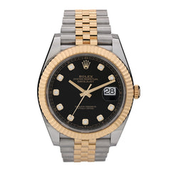 Stainless Steel 18K Yellow Gold Diamond 41mm Oyster Perpetual Datejust Watch Black 126333