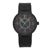 Stainless Steel Rubber 39mm Tambour Slim Rainbow Quartz Watch Black