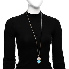 18K Yellow Gold Diamond Turquoise Mother of Pearl 28mm Alhambra Secret Pendant Quartz Watch