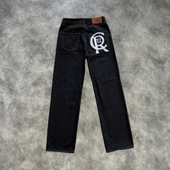 Corteiz Chainstitch Denim Baggy Jeans Washed Black