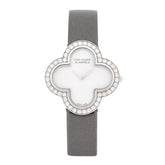 18K White Gold Satin Diamond Bezel Mother of Pearl 30mm Alhambra Quartz Watch
