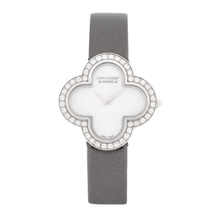 18K White Gold Satin Diamond Bezel Mother of Pearl 30mm Alhambra Quartz Watch