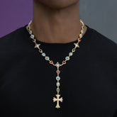 Colored Gemstone Pearl Rosary Chain Necklace in Yellow Gold