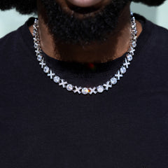 Iced XOXO Tennis Chain Necklace in White Gold