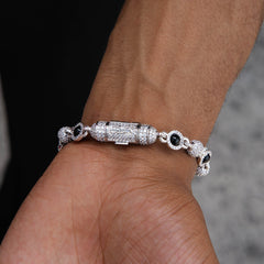 Iced Black Pearl Ball Chain Bracelet in White Gold