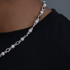Iced Black Pearl Ball Chain Necklace in White Gold