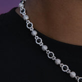 Iced Black Pearl Ball Chain Necklace in White Gold
