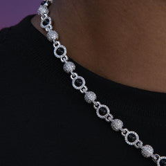 Iced Black Pearl Ball Chain Necklace in White Gold