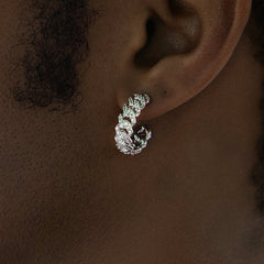 Huggie Diamond Prong Hoop Earrings in White Gold