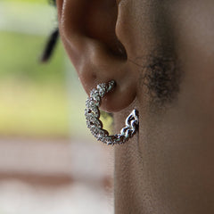 Huggie Diamond Prong Hoop Earrings in White Gold