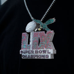Official NFL Philadelphia Eagles Super Bowl LIX Champions Pendant. Large in White Gold