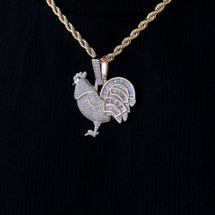 Iced Rooster Pendant in Yellow Gold