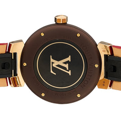 Stainless Steel 18K Rose Gold Monogram 34mm Tambour Quartz Watch Brown