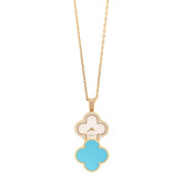 18K Yellow Gold Diamond Turquoise Mother of Pearl 28mm Alhambra Secret Pendant Quartz Watch