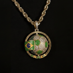 Diamond Brazil Spinning Globe Flag Pendant in Yellow Gold