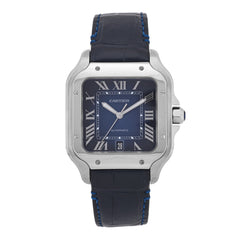 Stainless Steel Alligator 39.8mm Santos De Cartier Automatic Watch Blue