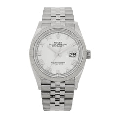 Stainless Steel 18K White Gold 36mm Oyster Perpetual Datejust Watch White Roman 126234