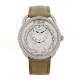 Stainless Steel Alligator Diamond Bezel Mother of Pearl 38mm Arceau Le Temps Voyageur Automatic Watch Gris Perle