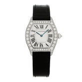 18K White Gold Alligator Diamond Bezel 28mm Tortue Manual Winding Watch Black