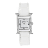 Stainless Steel Alligator Diamond Bezel Lacquer 21mm Heure H Hour Double Jeu Quartz Watch Blanc