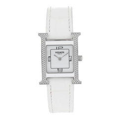 Stainless Steel Alligator Diamond Bezel Lacquer 21mm Heure H Hour Double Jeu Quartz Watch Blanc