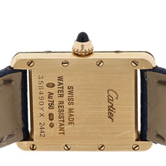 18K Yellow Gold Calfskin 22mm Tank Louis Quartz Watch Blue