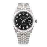 Stainless Steel 18K White Gold Diamond 36mm Oyster Perpetual Datejust Watch Black 126234