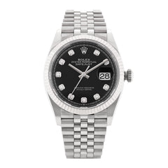 Stainless Steel 18K White Gold Diamond 36mm Oyster Perpetual Datejust Watch Black 126234