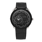 Platinum Titanium Alligator 43mm Arceau Le Temps Voyageur Automatic Watch Noir